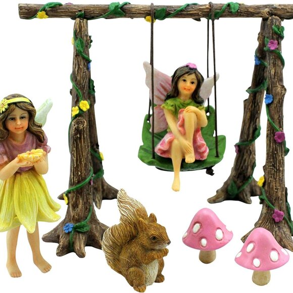Fairy Garden Accessories Starter Kit with Figurines, Swing Set, Squirrel & 2 Mus - Picture 1 of 10
